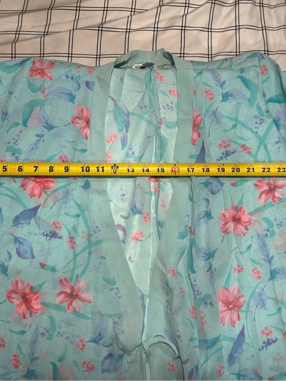 Y2K Vintage Cacique Sheer Floral Tie-Front Kimono Robe - Aqua Floral - Picture 8 of 10